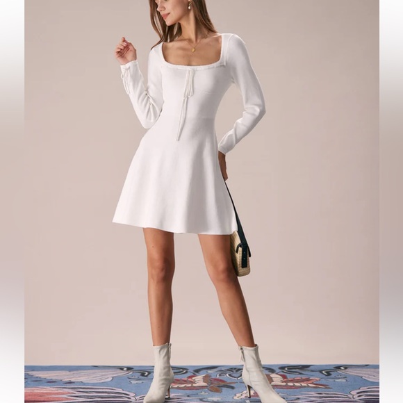 Rihoas White Square Neck Sweater Mini Dress - Picture 5 of 9